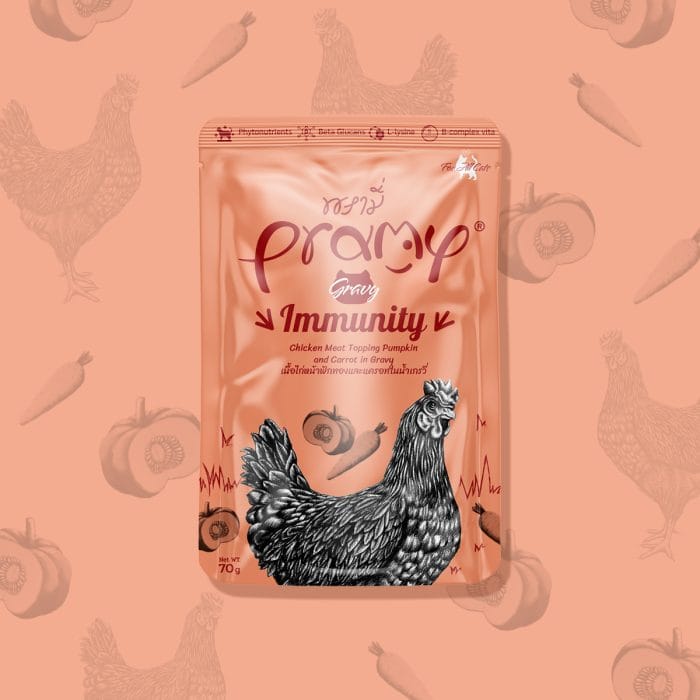 SP-Pramy-Pouch-SKU-Website-AW-6 PRAMY IMMUNITY CHICKEN TOPPING PUMPKIN & CARROT RECIPE 70gx12 - Image 1