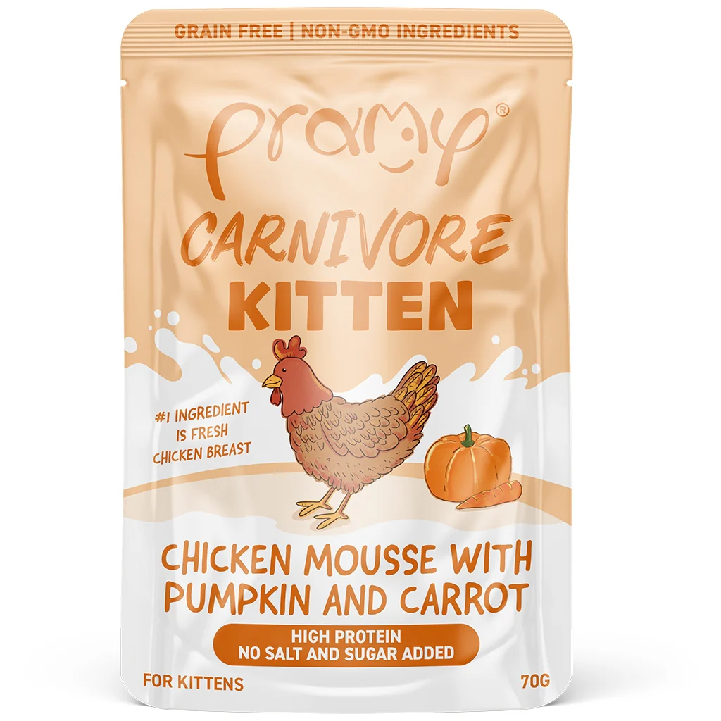 448B660A-3598-4B84-85A9-BF95BB067C48 Pramy Carnivore Chicken Mousse with Pumpkin & Carrot For Kitten Box (12x70g) - Image 1